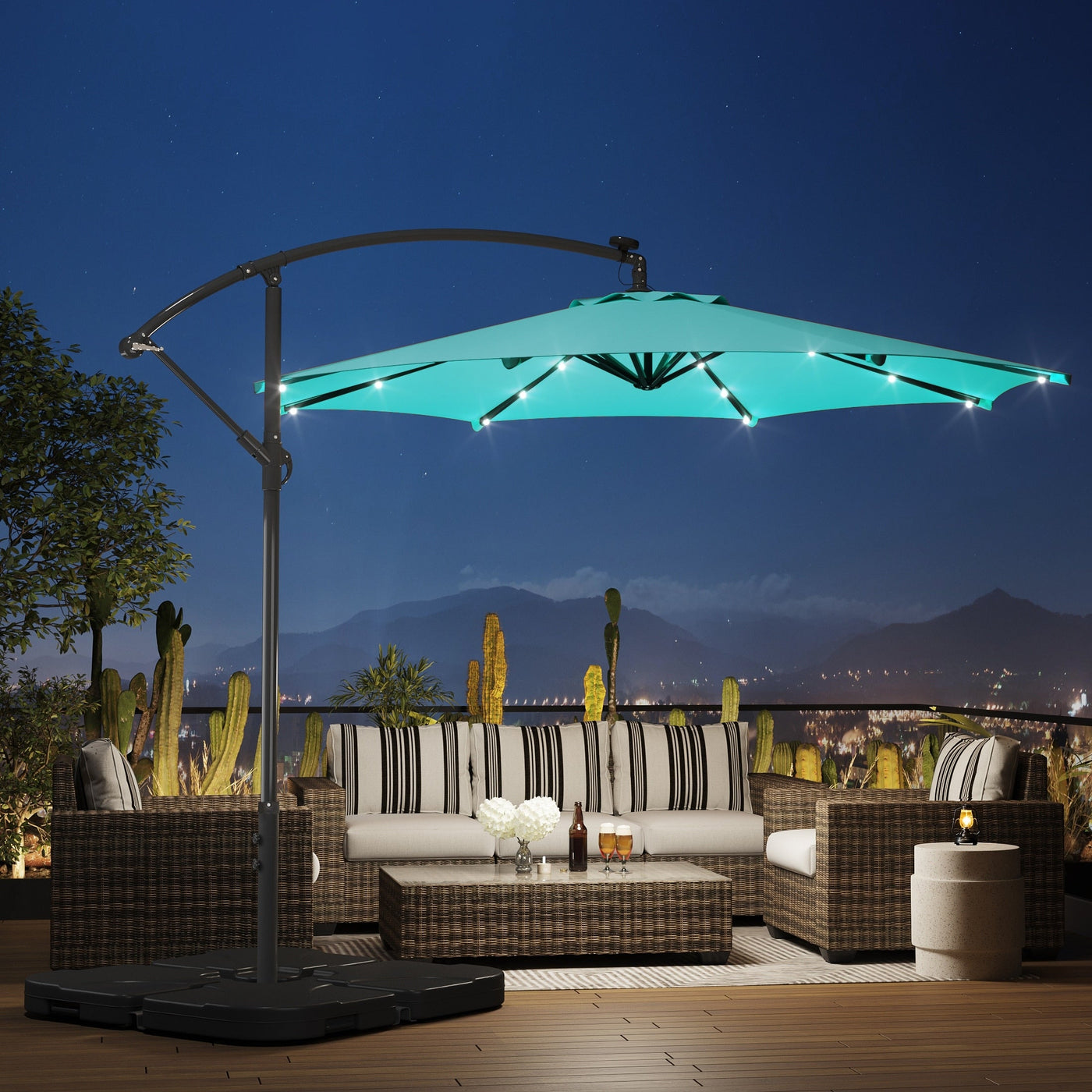 Parasol de terrasse éclairé à énergie solaire de 3 m avec pied