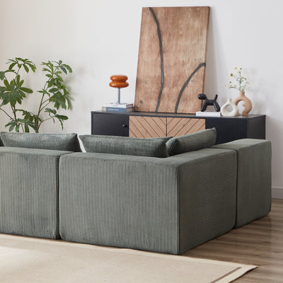 Canapé modulaire en L de 104 pouces en velours côtelé, ensemble de canapés de sol, canapé compressé rempli de mousse, combinaison gratuite de 4 pièces