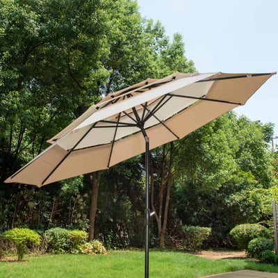Parasol de terrasse inclinable à 3 niveaux de 10 pieds de MAISON ARTS, parasol d'extérieur à double ventilation avec lumières LED