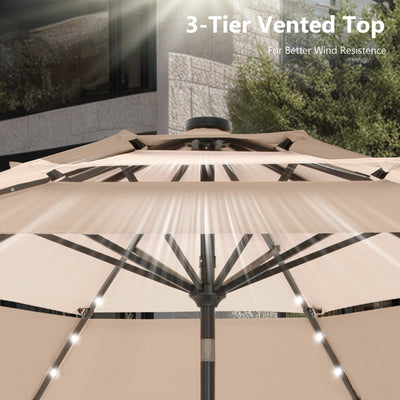 Parasol de terrasse inclinable à 3 niveaux de 10 pieds de MAISON ARTS, parasol d'extérieur à double ventilation avec lumières LED