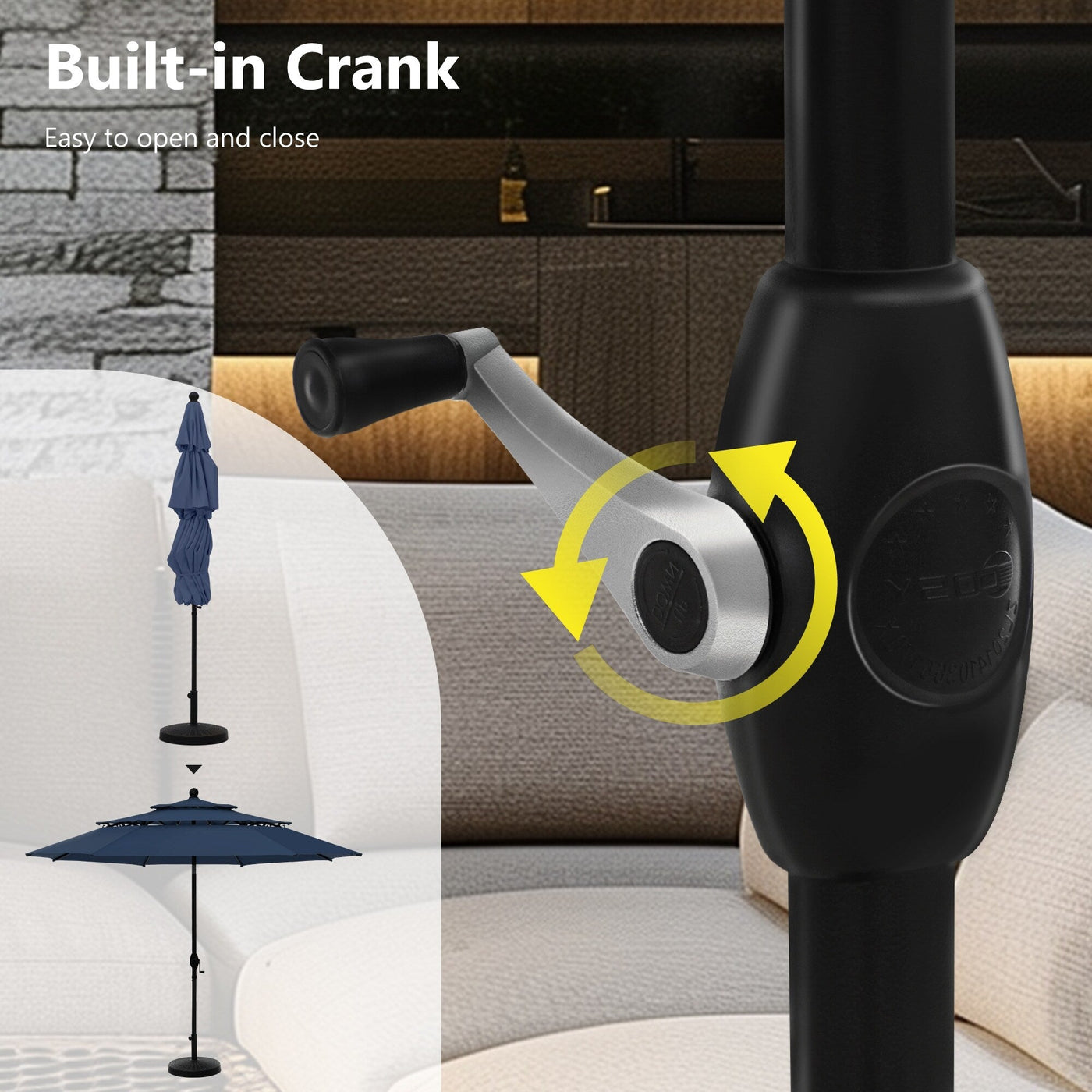 Parasol de terrasse inclinable à 3 niveaux de 10 pieds de MAISON ARTS, parasol d'extérieur à double ventilation avec lumières LED