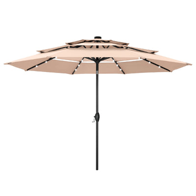 Parasol de terrasse inclinable à 3 niveaux de 10 pieds de MAISON ARTS, parasol d'extérieur à double ventilation avec lumières LED