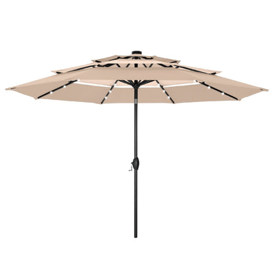 Parasol de terrasse inclinable à 3 niveaux de 10 pieds de MAISON ARTS, parasol d'extérieur à double ventilation avec lumières LED