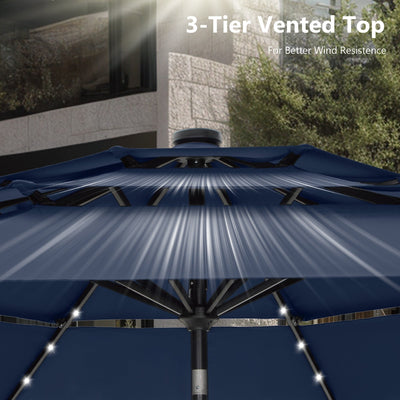 Parasol de terrasse inclinable à 3 niveaux de 10 pieds de MAISON ARTS, parasol d'extérieur à double ventilation avec lumières LED
