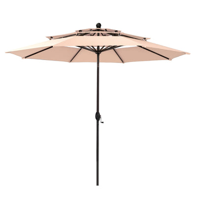 Parasol de terrasse inclinable à 3 niveaux de 10 pieds de MAISON ARTS, parasol d'extérieur à double ventilation avec lumières LED