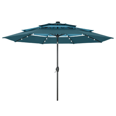 Parasol de terrasse inclinable à 3 niveaux de 10 pieds de MAISON ARTS, parasol d'extérieur à double ventilation avec lumières LED