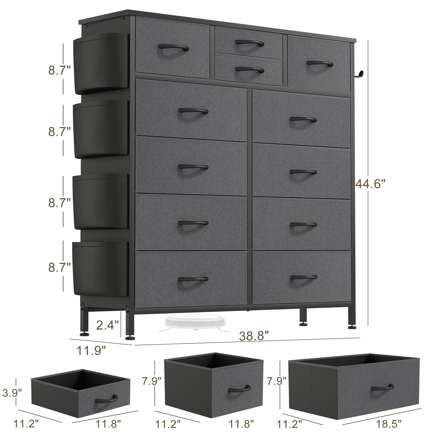 Commode haute en tissu à 12 tiroirs pour chambre à coucher