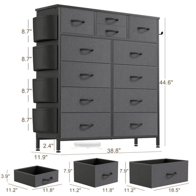 Commode haute en tissu à 12 tiroirs pour chambre à coucher