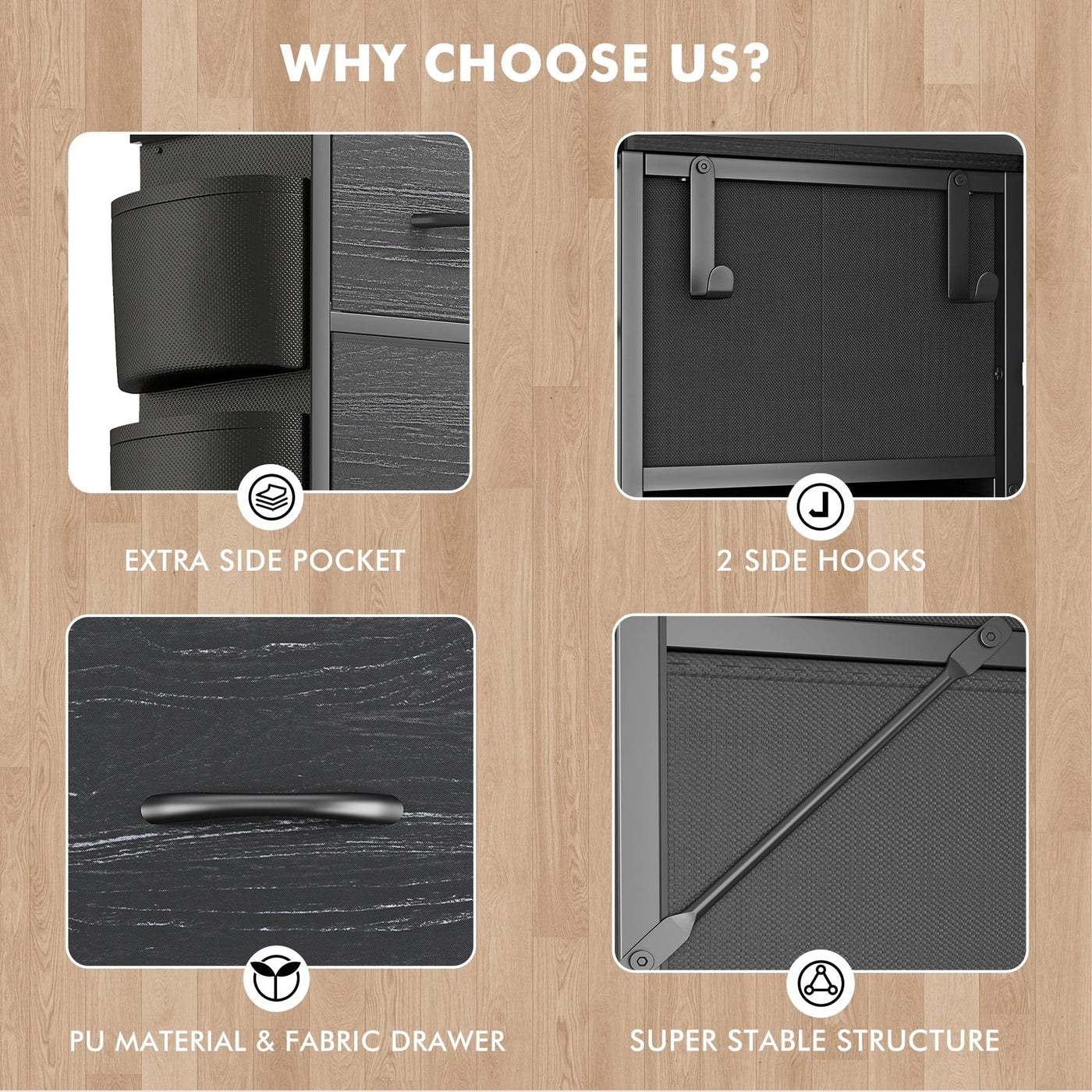 Commode haute en tissu à 12 tiroirs pour chambre à coucher