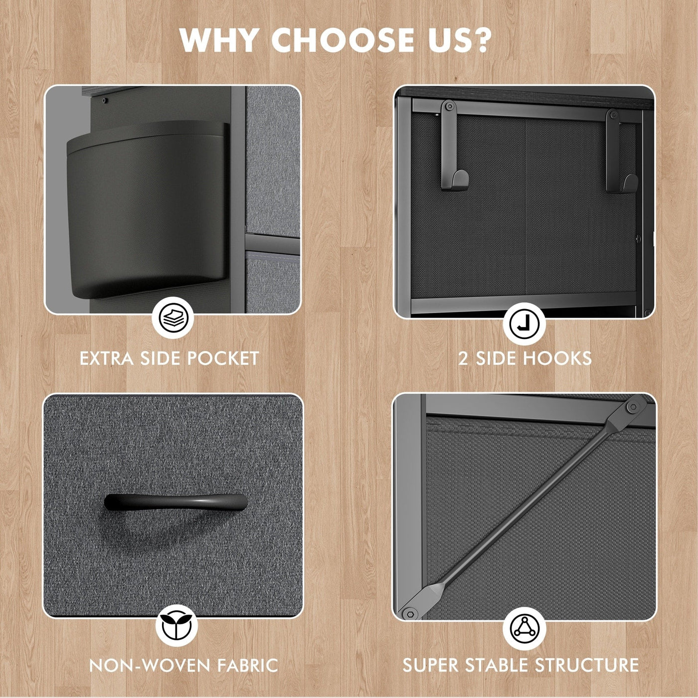 Commode haute en tissu à 12 tiroirs pour chambre à coucher