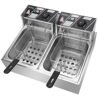 Friteuse électrique à double cylindre en acier inoxydable de 12,7 QT/12 L