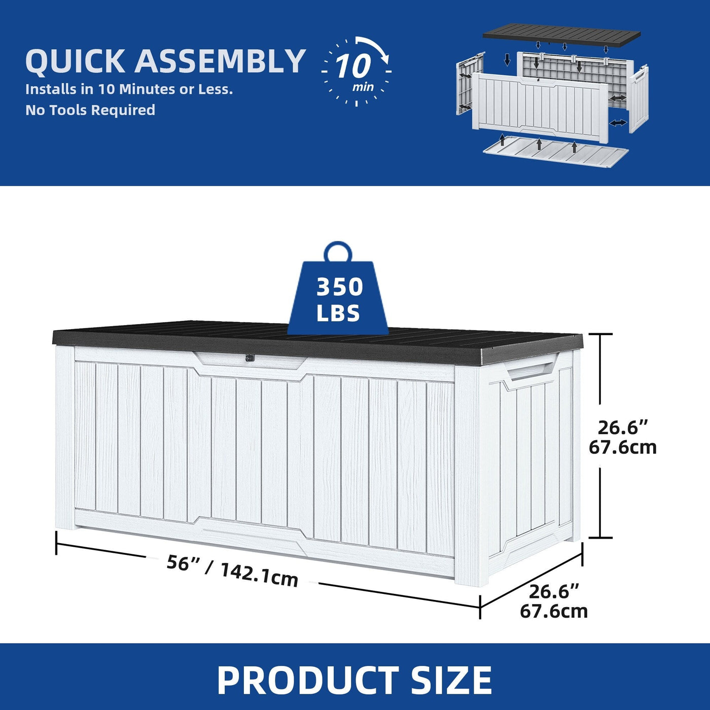 Coffre de pont verrouillable en résine résistant à l'eau de 120 à 260 gallons