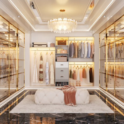 Rackcog Organiseur de placard réglable de 120 pouces avec tiroirs, système de placard avec étagères de bricolage pour placards et dressings