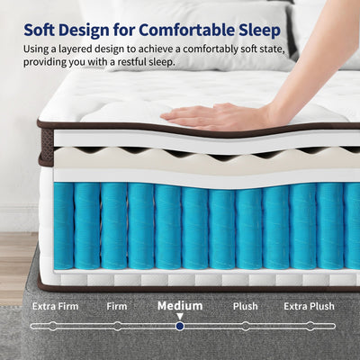 Matelas hybride 14 - Mousse à mémoire de forme en gel de charbon de bambou et ressorts ensachés à 7 zones, fermeté moyenne, essai de 100 nuits