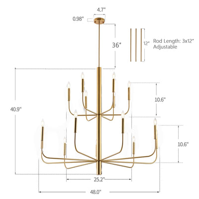 Lustre chandelier minimaliste à 15 lumières, 2 niveaux, design ancien - 48