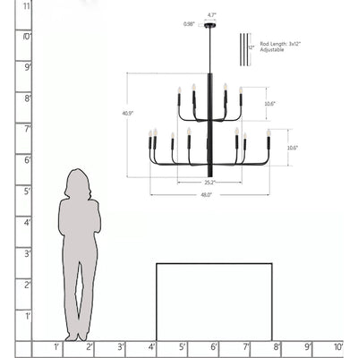 Lustre chandelier minimaliste à 15 lumières, 2 niveaux, design ancien - 48