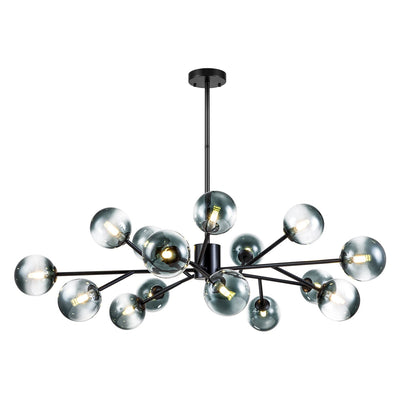 Lustre linéaire moderne à 15 lumières pour îlot de cuisine Sputnik avec branches en verre et bulles