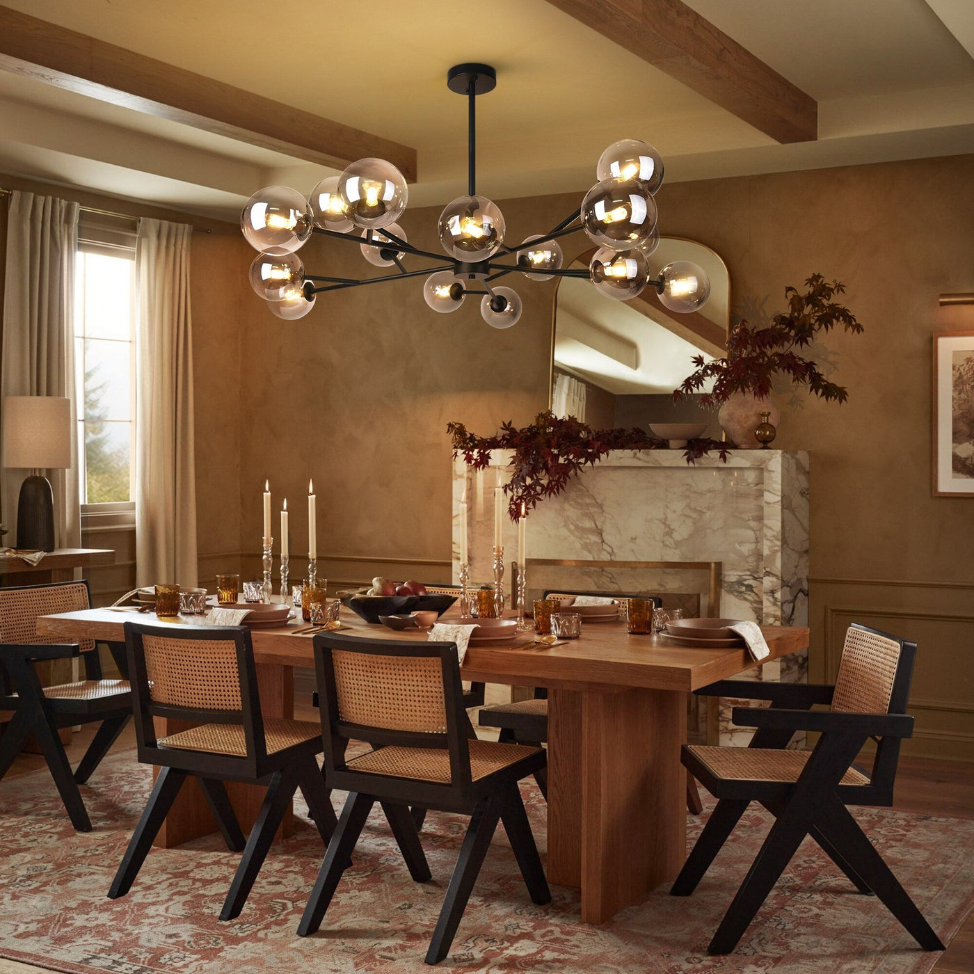 Lustre linéaire moderne à 15 lumières pour îlot de cuisine Sputnik avec branches en verre et bulles