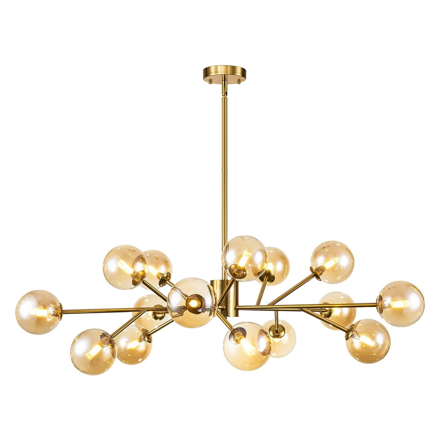 Lustre linéaire moderne à 15 lumières pour îlot de cuisine Sputnik avec branches en verre et bulles