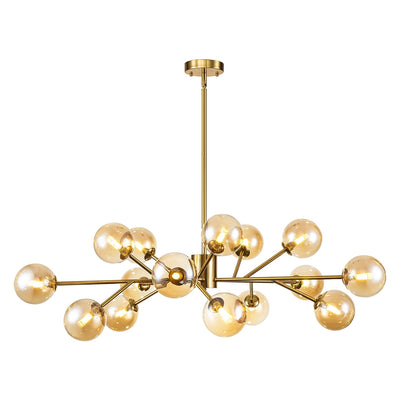 Lustre linéaire moderne à 15 lumières pour îlot de cuisine Sputnik avec branches en verre et bulles