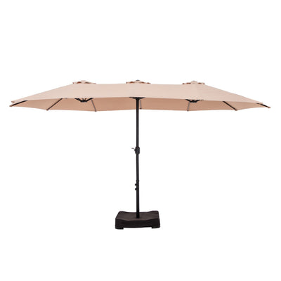 Parasol de marché extérieur rectangulaire à manivelle double face de 15 pieds, parasol de patio éclairé par LED solaire avec base incluse