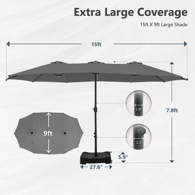 Parasol double extra large de 15 pieds pour patio double face de MAISON ARTS avec base incluse
