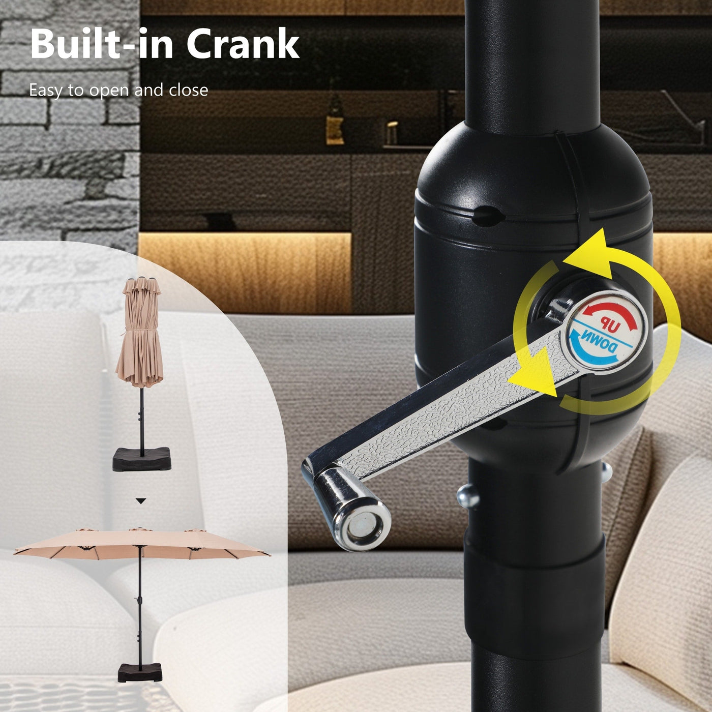 Parasol double extra large de 15 pieds pour patio double face de MAISON ARTS avec base incluse