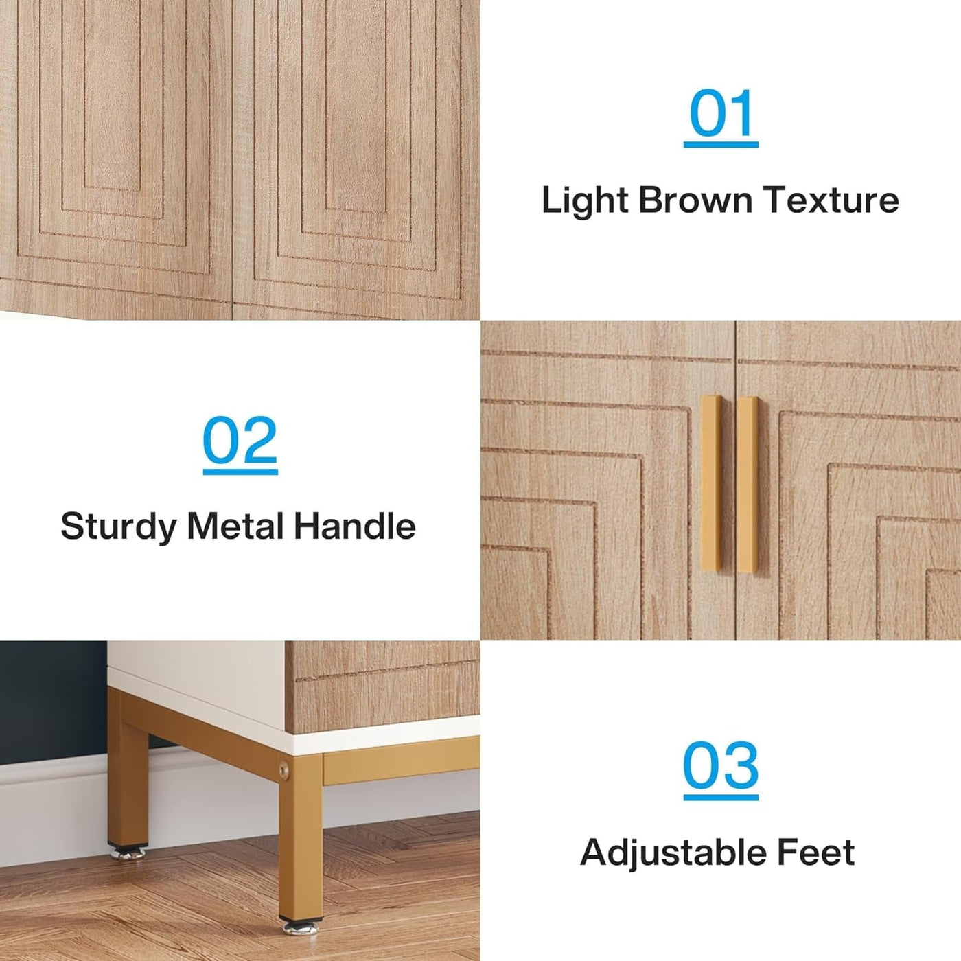 Meuble à chaussures moderne de 95 cm avec portes, blanc et doré, pour 20 paires de chaussures