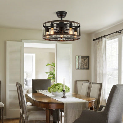 Ventilateur de plafond à profil bas de 20 po, style ferme moderne, finition bois, avec éclairage et télécommande