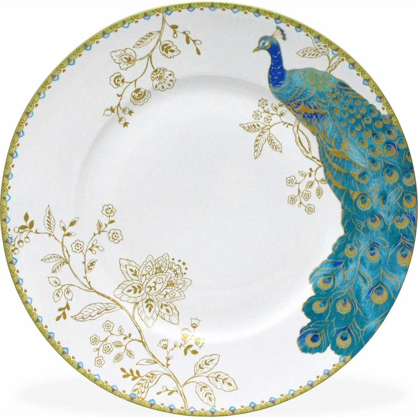 Service de table 16 pièces en porcelaine 222 Fifth Peacock Garden avec assiettes rondes, bols et tasses, blanc