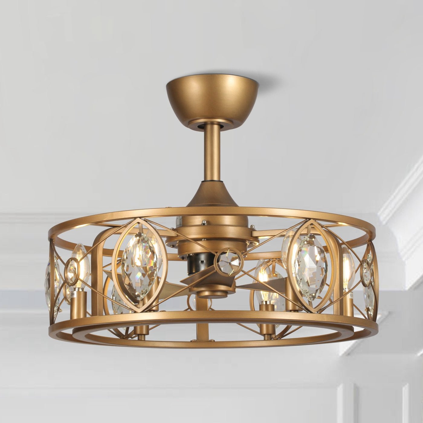 Lustre moderne en cristal avec ventilateur de plafond et télécommande