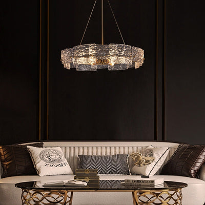 Lustre moderne en cristal doré de 23,6 po, 6 lumières, style tambour glamour, pour îlot de cuisine et salle à manger