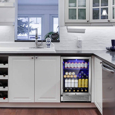 Réfrigérateur à boissons de 24 pouces, refroidisseur à vin intégré, mini-réfrigérateur