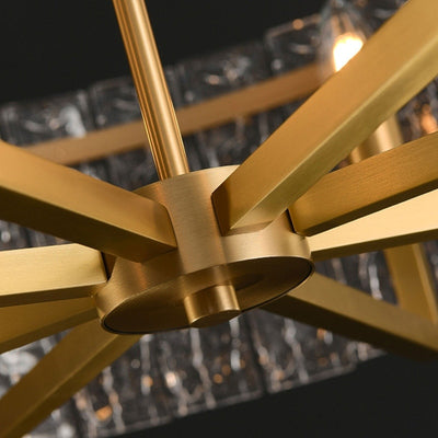 Lustre tambour moderne en cristal doré de 66 cm, 6 lumières, à intensité variable, style glamour, pour îlot de cuisine avec verre dépoli, pour salle à manger