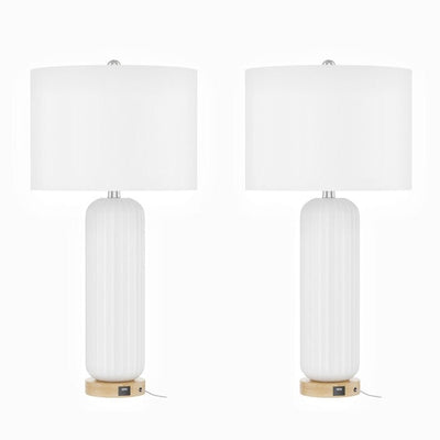 Lot de 2 lampes de table USB blanches en céramique