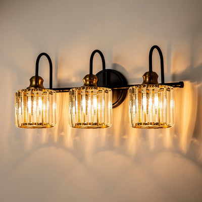 Applique murale de salle de bain moderne à 3 ou 4 lumières, en cristal, à intensité variable et linéaire, au-dessus du miroir