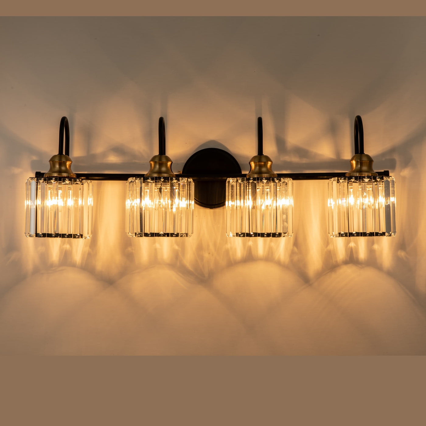 Applique murale de salle de bain moderne à 3 ou 4 lumières, en cristal, à intensité variable et linéaire, au-dessus du miroir