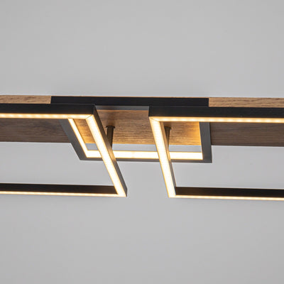 Lustre linéaire en bois à 3/5 lumières LED intégrées pour îlot de cuisine