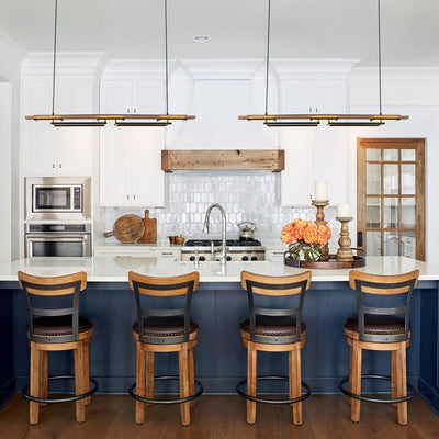 Lustre linéaire en bois à 3/5 lumières LED intégrées pour îlot de cuisine