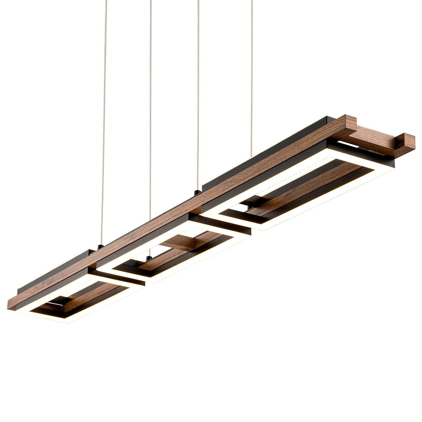 Lustre linéaire en bois à 3/5 lumières LED intégrées pour îlot de cuisine