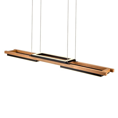 Lustre linéaire en bois à 3/5 lumières LED intégrées pour îlot de cuisine