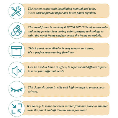 Cloisons de séparation à 3 panneaux et paravent pliable en bois naturel, cloison de séparation de 1,80 m pour séparation de pièce