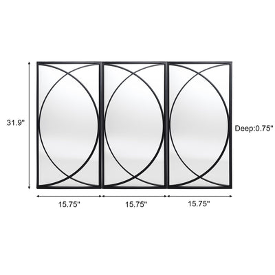 Ensemble de 3 miroirs muraux rectangulaires en métal noir - 31,9 H x 15,75 L x 0,75 P
