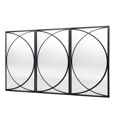 Ensemble de 3 miroirs muraux rectangulaires en métal noir - 31,9 H x 15,75 L x 0,75 P