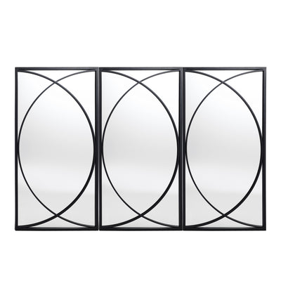 Ensemble de 3 miroirs muraux rectangulaires en métal noir - 31,9 H x 15,75 L x 0,75 P