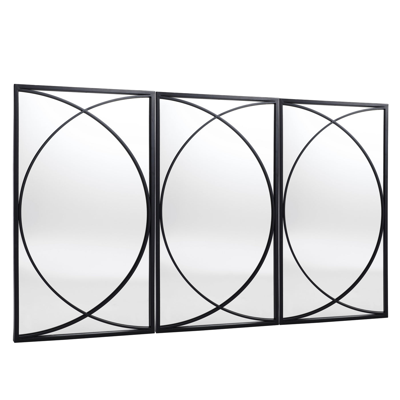 Ensemble de 3 miroirs muraux rectangulaires en métal noir - 31,9 H x 15,75 L x 0,75 P