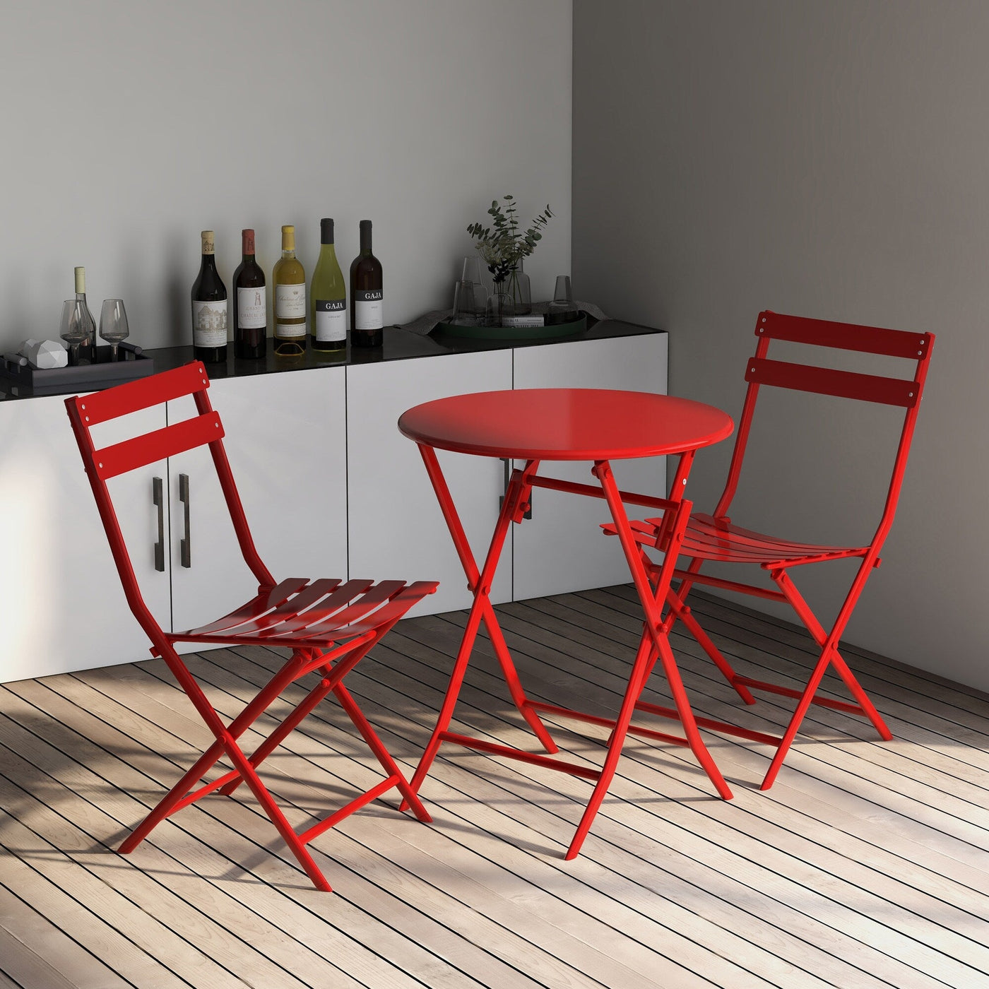 Ensemble bistro minimaliste de patio 3 pièces avec table ronde pliable et chaises - Ensemble bistro de patio 3 pièces