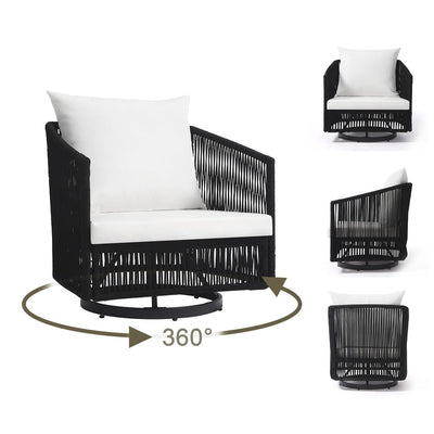 Ensemble de 3 chaises longues pivotantes d'extérieur pour jardin