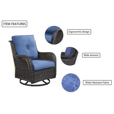 Fauteuil à bascule pivotant d'extérieur Gymojoy 3 pièces en osier avec coussin et table