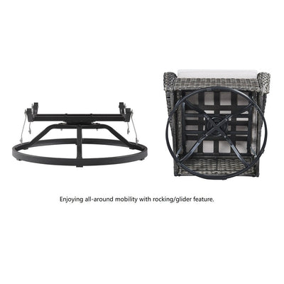 Fauteuil à bascule pivotant d'extérieur Gymojoy 3 pièces en osier avec coussin et table